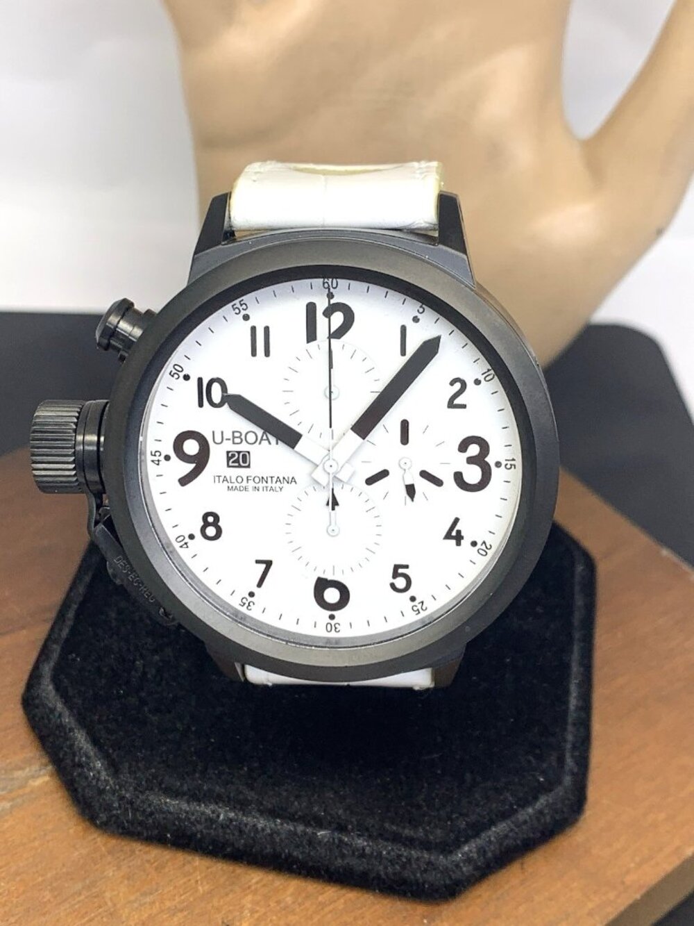 U-Boat Men's Watch Flightdeck Lefty Chronograph Automatic White Leather 50mm